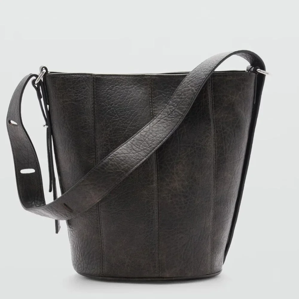 MANGO Brown Faux-leather Bucket Handbag/NWT - Picture 1 of 15